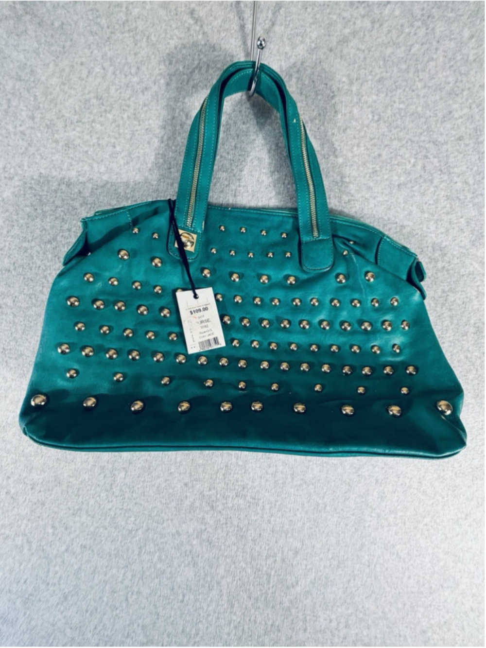 Liz Soto Handbags Santa Monica Studded Tote Bag Jade Green Large Purse NWT